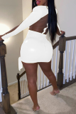 White Sexy Solid Mesh V Neck Irregular Dress Dresses