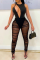 Black Sexy Solid Mesh O Neck Sleeveless Two Pieces