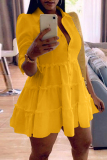 Yellow Fashion Casual Solid Turndown Collar Shirt Dress