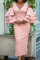 Pink Fashion Solid Hollowed Out Slit V Neck Long Dress