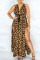 Leopard Print Sexy Print Hollowed Out Patchwork Backless Slit Asymmetrical Sleeveless Two Pieces