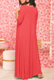 Red Fashion Casual Solid Asymmetrical O Neck Long Dress
