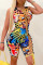 Colour Fashion Sexy Print Bandage Hollowed Out O Neck Skinny Romper