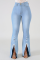 Baby Blue Casual Patchwork Draw String Mid Waist Boot Cut Denim Jeans