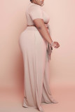 Nude Fashion Casual Solid Bandage O Neck Plus Size Two Pieces