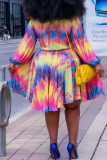 Yellow Fashion Casual Plus Size Print Basic O Neck Long Sleeve Dresses