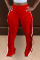 Red Casual Solid Patchwork Boot Cut High Waist Speaker Solid Color Bottoms