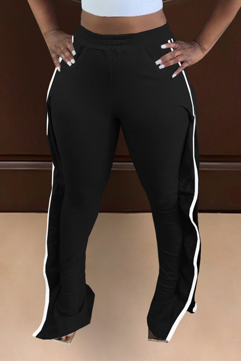 

Black Casual Solid Split Joint Boot Cut High Waist Speaker Solid Color Bottoms