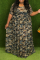 Camouflage Casual Patchwork Tie-dye O Neck Cake Skirt Plus Size Dresses