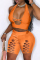Pink Fashion Sexy Solid Hollowed Out Backless Halter Skinny Two-piece Set