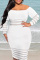 White Sexy Solid Ripped Patchwork Bateau Neck Long Sleeve Knee Length Pencil Skirt Dresses