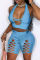 Pink Fashion Sexy Solid Hollowed Out Backless Halter Skinny Two-piece Set
