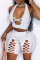 White Fashion Sexy Solid Hollowed Out Backless Halter Skinny Two-piece Set
