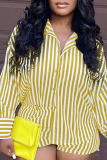 Yellow Casual Striped Patchwork Turndown Collar Long Sleeve Two Pieces