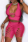 Pink Fashion Sexy Solid Hollowed Out Backless Halter Skinny Two-piece Set