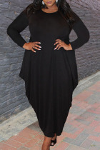 Black Casual Solid Split Joint Asymmetrical O Neck Irregular Dress Plus Size Dresses