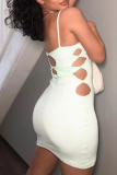 White Sexy Solid Hollowed Out Spaghetti Strap Pencil Skirt Dresses