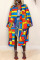 Colour Fashion Print Patchwork Buckle Turndown Collar Outerwear