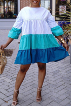 Light Blue Casual Solid Patchwork O Neck Cake Skirt Dresses