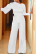 White Fashion Casual Solid Basic Oblique Collar Regular Jumpsuits
