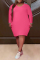 Pink Fashion Casual Plus Size Solid Basic V Neck Long Sleeve Dresses