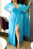 Yellow Sexy Solid Split Joint V Neck Straight Plus Size Dresses