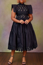Black Sexy Solid Lace Half A Turtleneck Cake Skirt Dresses