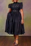 Black Sexy Solid Lace Half A Turtleneck Cake Skirt Dresses