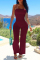 Burgundy Sexy Casual Solid Bandage Backless Strapless Regular Jumpsuits