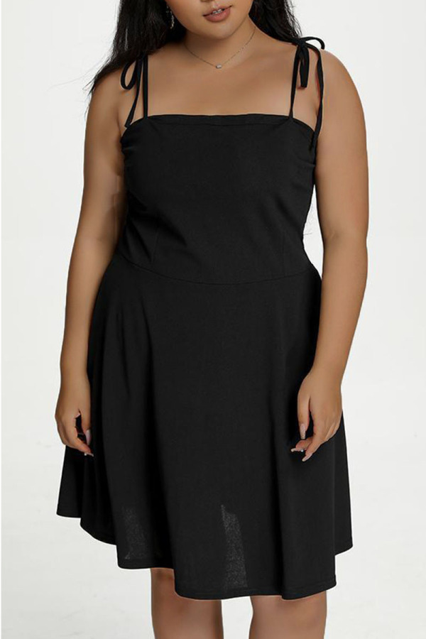 Black Sexy Solid Split Joint Spaghetti Strap Sling Dress Plus Size Dresses