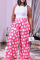 Rose Red College Print Patchwork Loose High Waist Wide Leg Full Print Bottoms