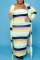 Multi-color Casual Striped Print Split Joint Strapless Long Sleeve Two Pieces
