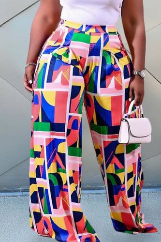 Colour Casual Print Patchwork Plus Size