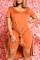 Camel Fashion Casual Solid Slit V Neck Short Sleeve Two Pieces