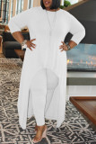 White Fashion Casual Solid Asymmetrical O Neck Plus Size Two Pieces