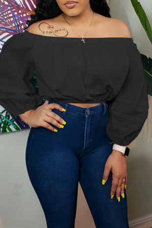 Black Sexy Casual Solid Backless Off the Shoulder Tops
