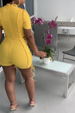 Yellow Sexy Solid Hollowed Out Half A Turtleneck Skinny Rompers
