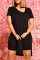 Black Fashion Casual Solid Slit V Neck Short Sleeve Two Pieces