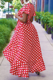 Red Sexy Dot Patchwork V Neck Irregular Dress Dresses