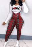 Red Casual Plaid Print Patchwork O Neck Long Sleeve Two Pieces
