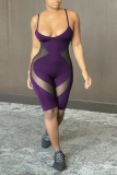 Purple Sportswear Solid Mesh Spaghetti Strap Skinny Jumpsuits
