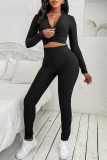 Grey Casual Sportswear Solid Basic Zipper Collar Long Sleeve Two Pieces