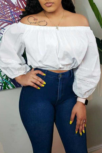 White Sexy Casual Solid Backless Off the Shoulder Tops