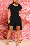 Pink Fashion Casual Solid Slit V Neck Short Sleeve Two Pieces
