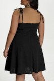 Black Sexy Solid Split Joint Spaghetti Strap Sling Dress Plus Size Dresses