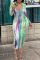 Multicolor Sexy Print Split Joint V Neck Pencil Skirt Dresses