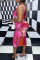Rose Red Sexy Casual Print Hollowed Out Backless One Shoulder Sleeveless Dress