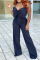 Black Sexy Solid Split Joint Spaghetti Strap Straight Jumpsuits
