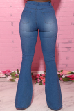 Baby Blue Fashion Casual Solid Ripped Bandage High Waist Regular Jeans