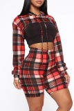 Red Black Casual Striped Patchwork Hooded Collar Long Sleeve Two Pieces
